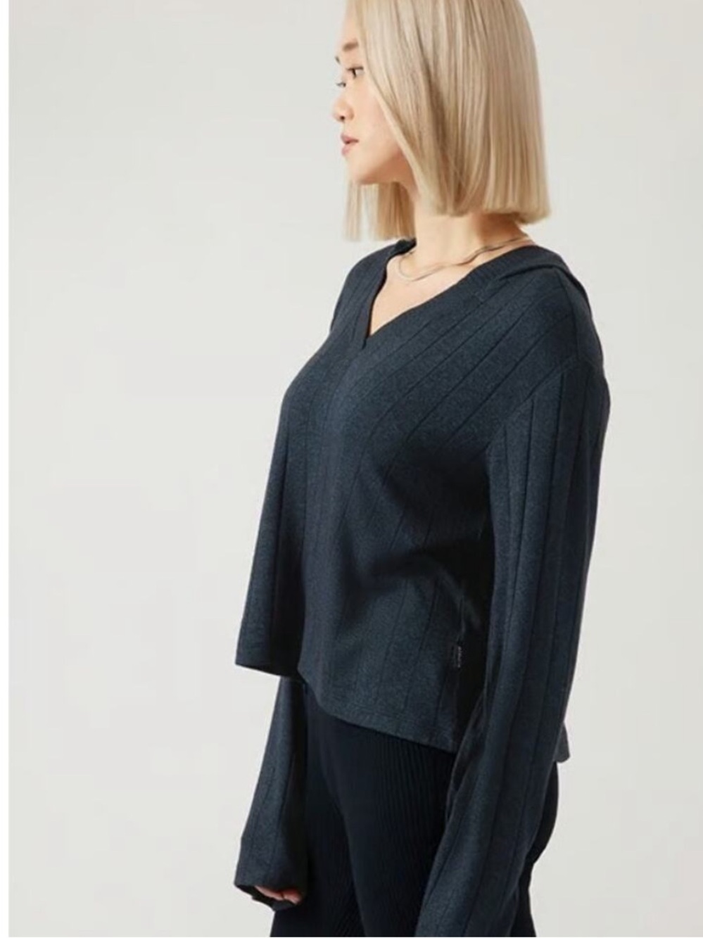 [Athleta] Cropped V-Neck Harmony Pose Hoodie with Long Bell Sleeve